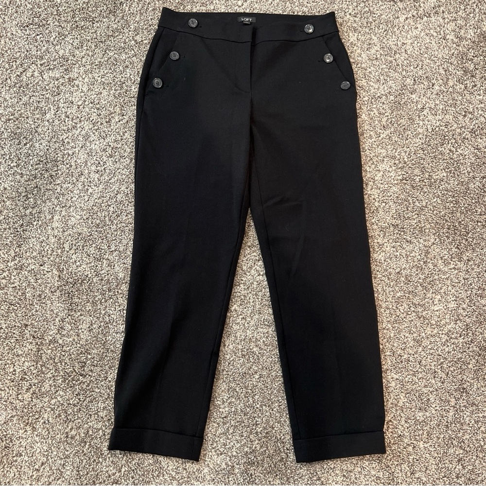 Ann Taylor Loft Women’s Curvy Black Ankle Trousers With Pocket Button Design 4